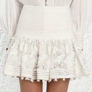 Zimmermann Corsage Pompom Embellished Guipure Lace Swiss Dot Tulle Mini Size 0